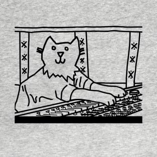 Music Producer Cat Line Drawing T-Shirt